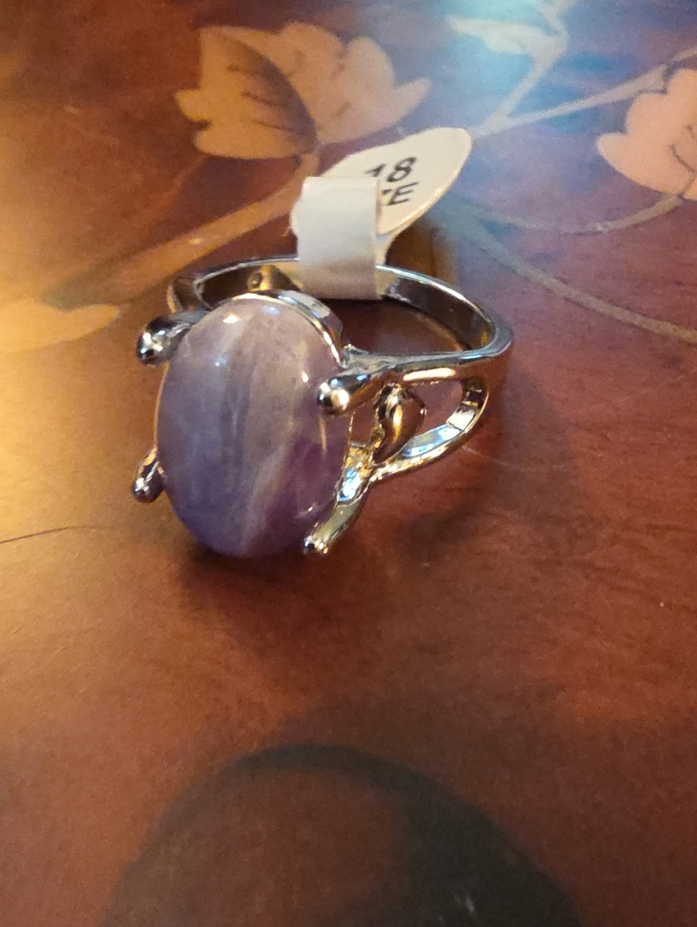 Silver Tone Ring with Lavender Oval Gemstone - Women Jewelry